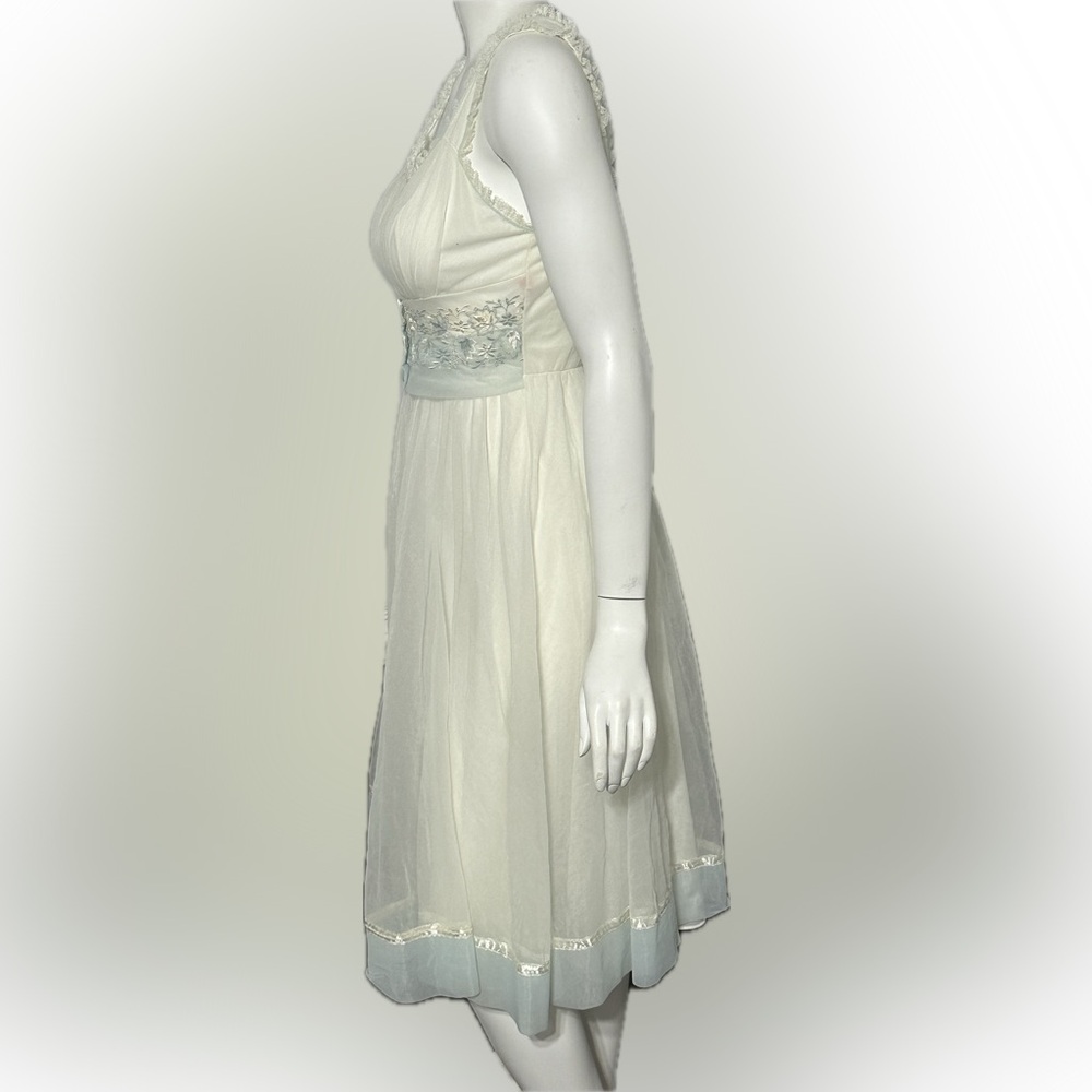 GOTHAM GOLD STRIPE Vintage Nightgown Robe Set Chiffon & Nylon White & Blue 32/S - Picture 6 of 16